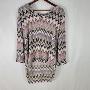 Cato Womens Blouse Small Top Multicolor Long Roll Tab Sleeve Split V‎ Neck Shirt